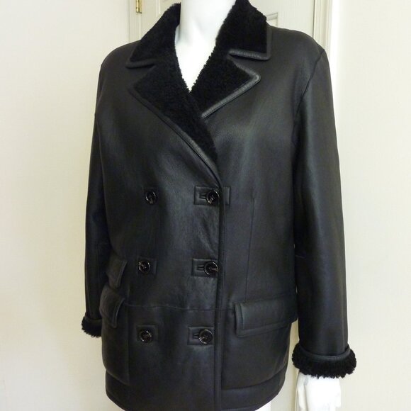 THEORY Reversible Double-Breasted Shearling Lambskin Jacket - Picture 7 of 14